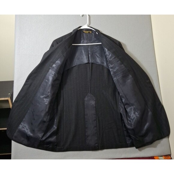 VTG Brooks Brothers Blazer Men 44L Chalk Stripe Made In USA Black Jacket 90s - Picture 10 of 11